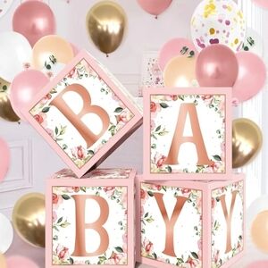 Floral Baby Shower Blocks - Pink and Gold